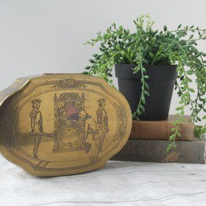 Vintage Brass Box Flat Oval Gold Hinged Storage Box Schraffts Candy Box